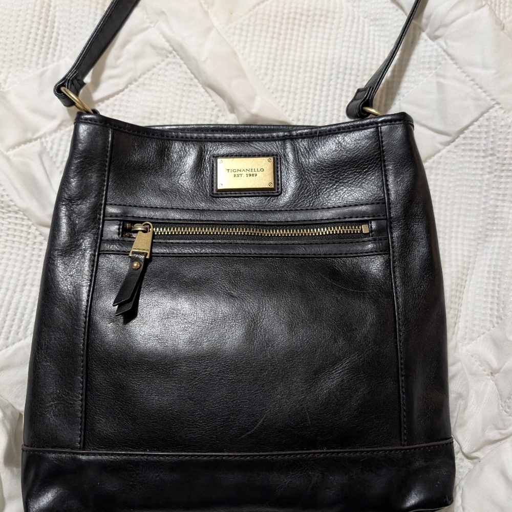 Tignanello Black Leather Satchel shoulder Bag Hand Bag